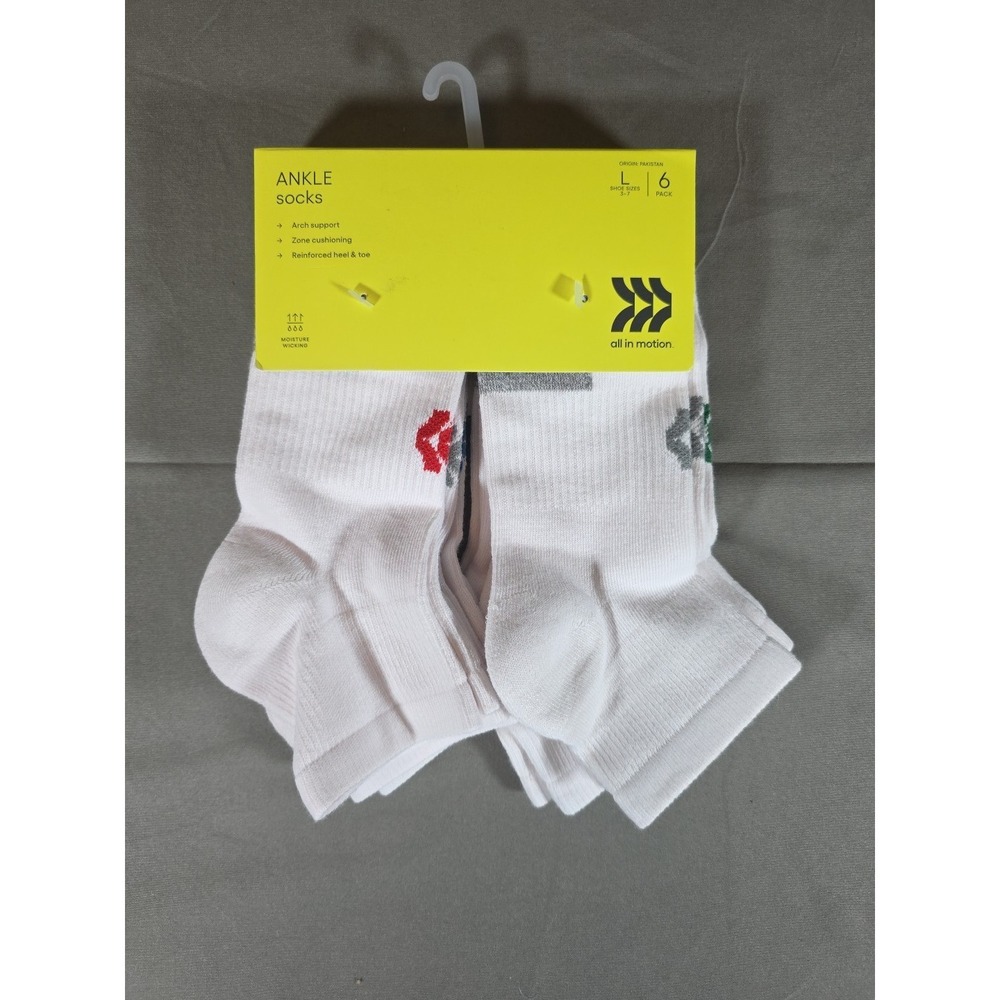 Boys' 6pk Ankle Length Socks - All In Motion White L